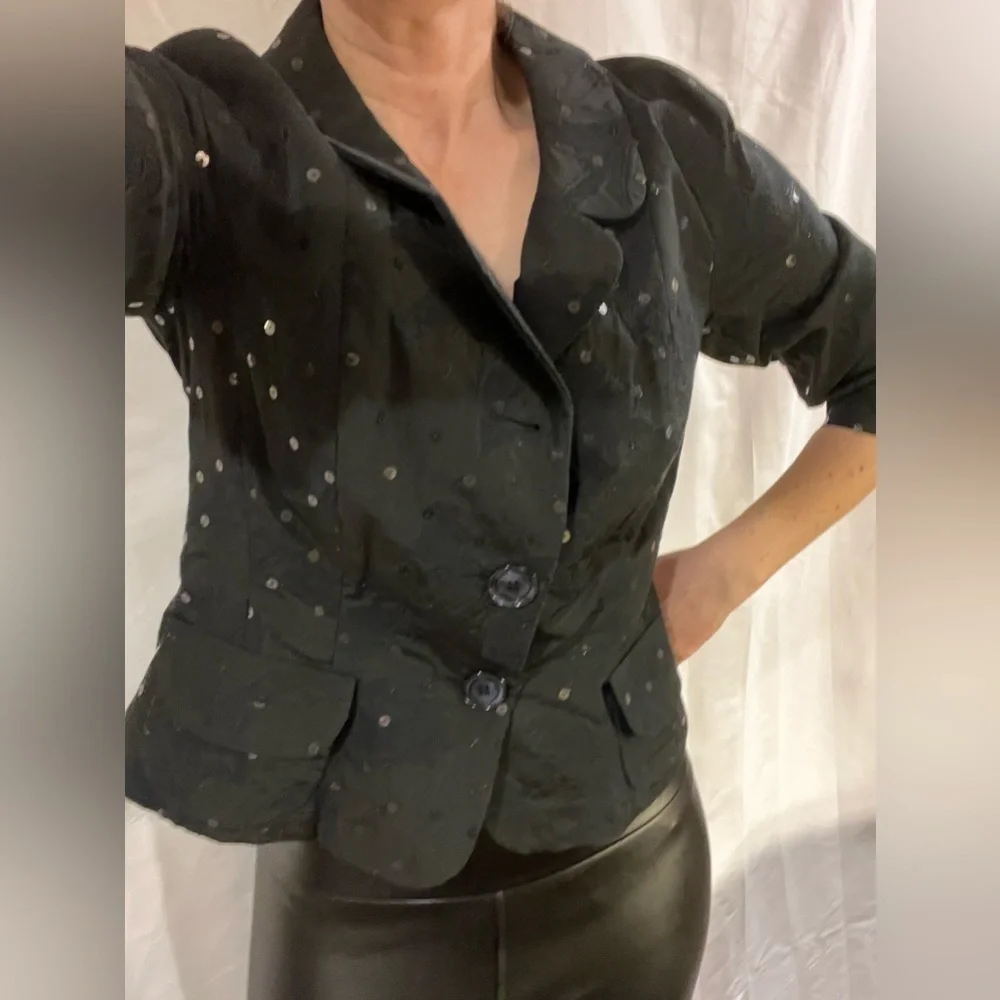 Sônia Bogner womens evening Jacket small Black Sequin Collar shimmer 3/4 sleeve  - Picture 3 of 16